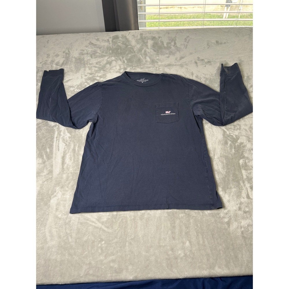 Vineyard Vines Mens Medium Blue Long Sleeve Pocket T-Shirt Whale Logo Cotton
